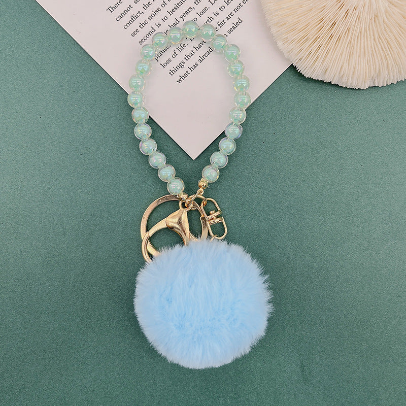 Wholesale Cute Fur Ball Colorful Beaded Lanyard Keychain